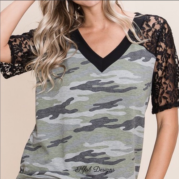 ❤️LAST 1! Soft V Neck Lace Detail Camo Knit Top! - Picture 7 of 7